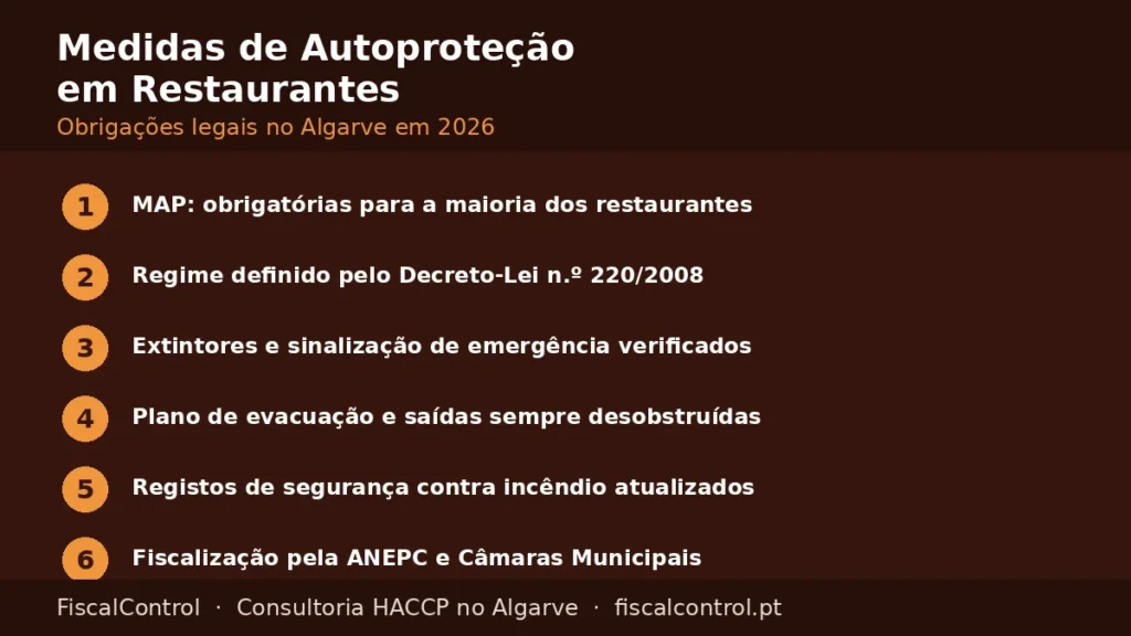 Medidas de autoproteção em restaurantes do Algarve: obrigações legais em Faro, Albufeira e Loulé